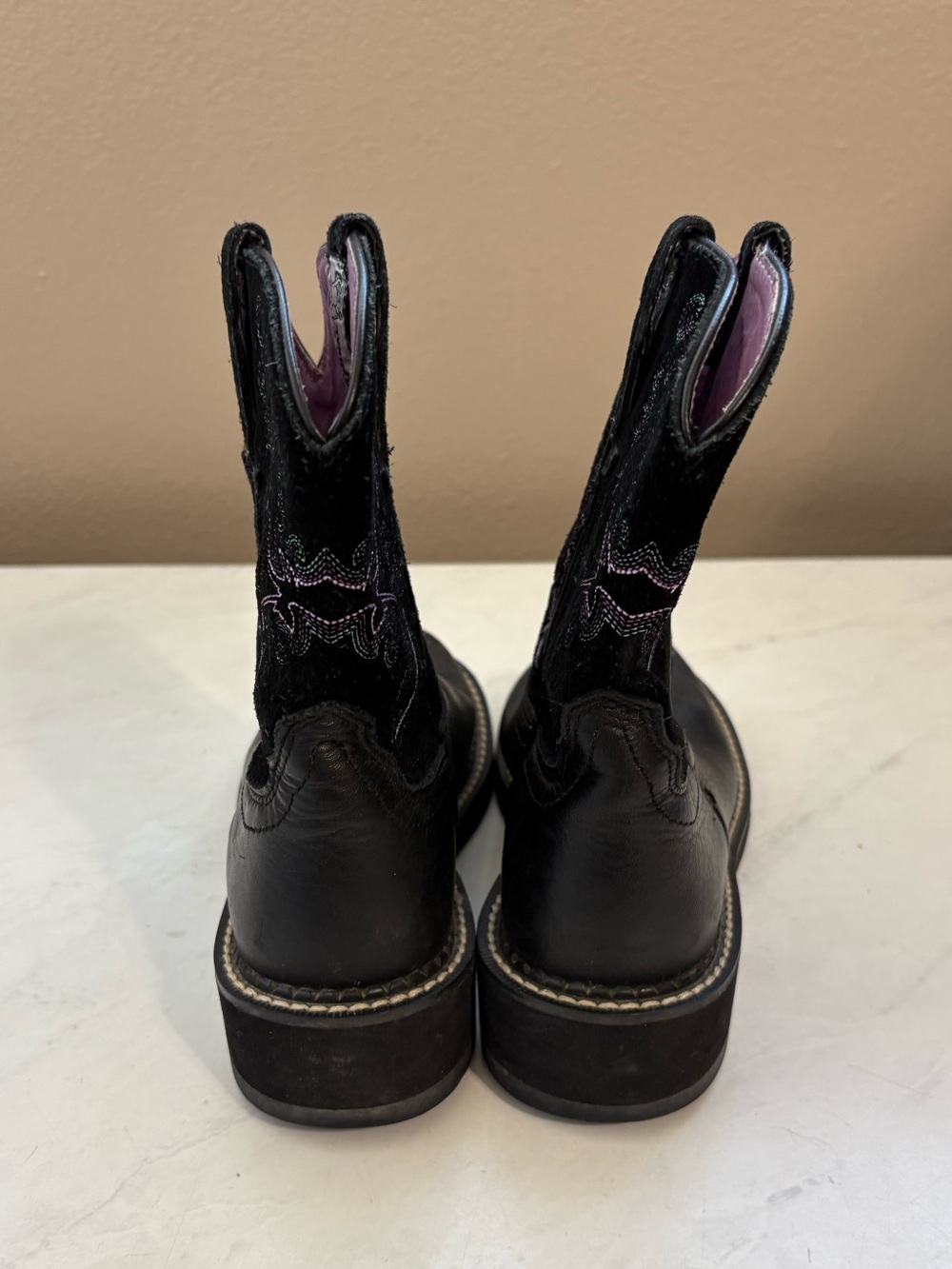 Ariat Size 5.5B Black Pink Embroidered Fatbaby Western Cowgirl Boots Country - Picture 5 of 7